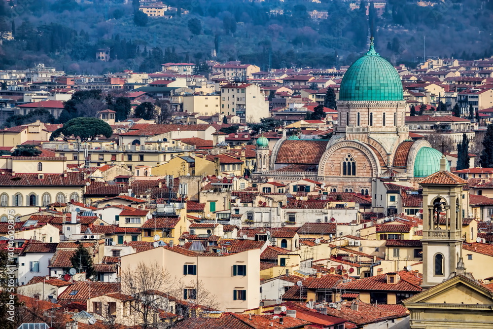 Florenz, Italien - Stadtpanorama mit Synagoge
