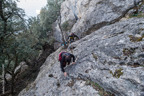 ascending Sa Pella pass, Puig de Talaia Vella, Valldemossa, Mallorca, Balearic Islands, Spain