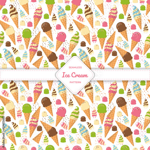 Seamless pattern design vector ice cream cone, cup and stick flat design pastel colourful summer. Premium Vector
