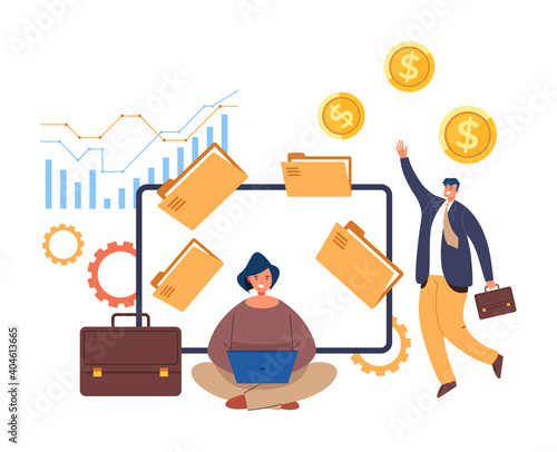 Business strategy analytic financial success brainstorming concept. Vector flat graphic design illustration