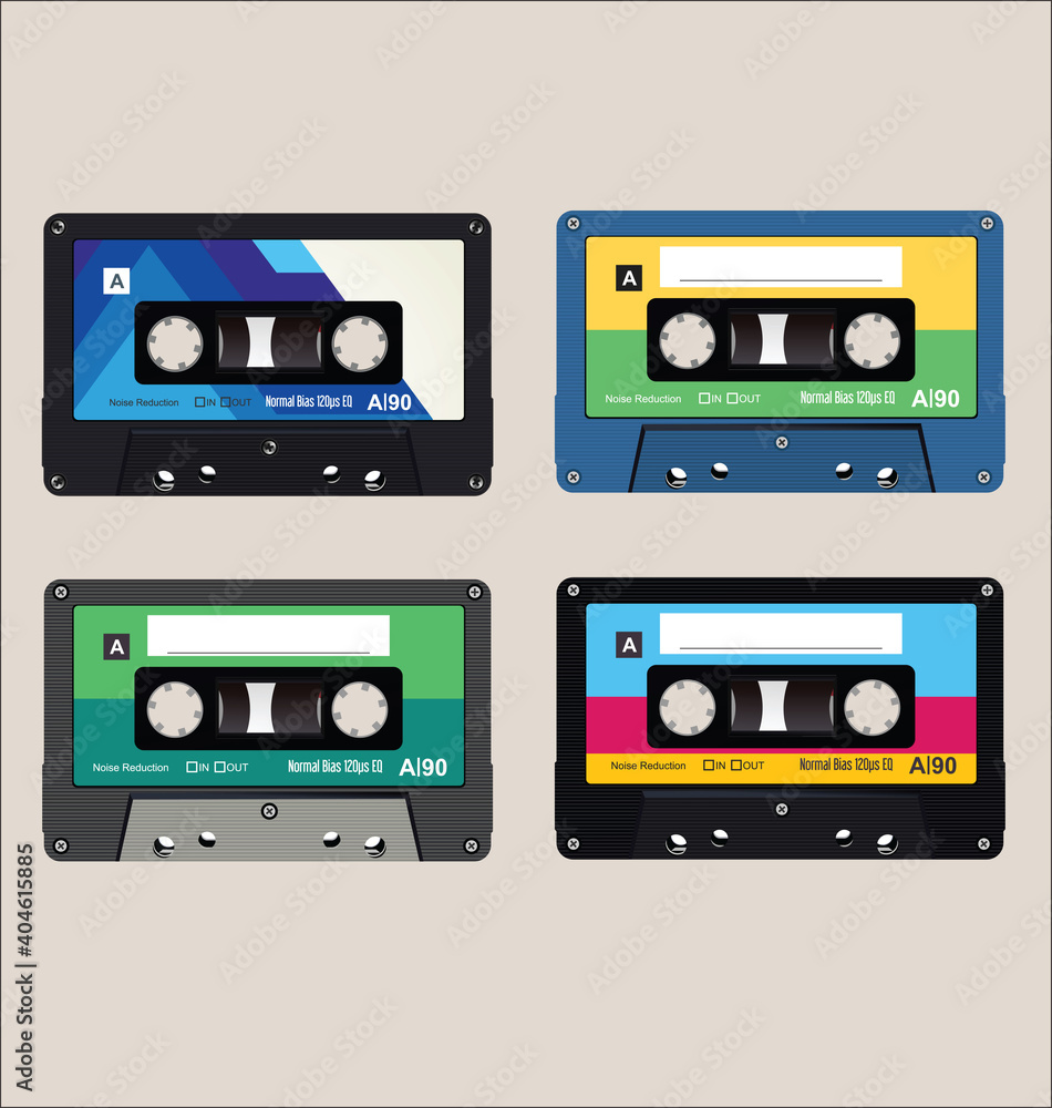 Fototapeta premium Old colorful audio cassettes background collection