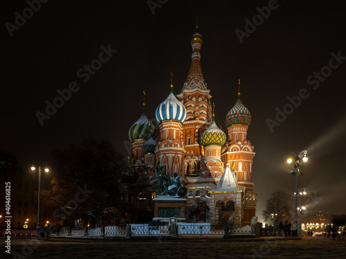 The Cathedral of Vasily the Blessed, or Saint Basil's Cathedral, on dark backgrund (Moscow, Russia)