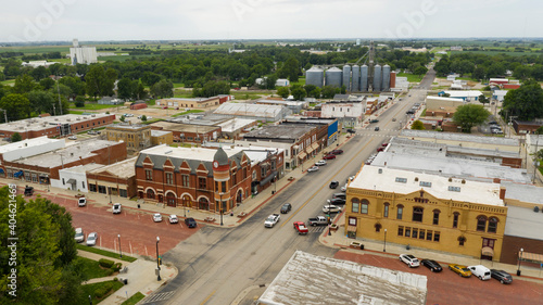 Aerial View Main Street Intersection Small Town Hiawatha Kansas © Christopher Boswell