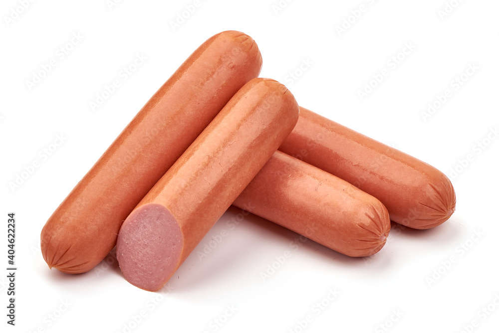 Boiled pork sausages, isolated on white background Boiled pork sausages, isolated on white background
