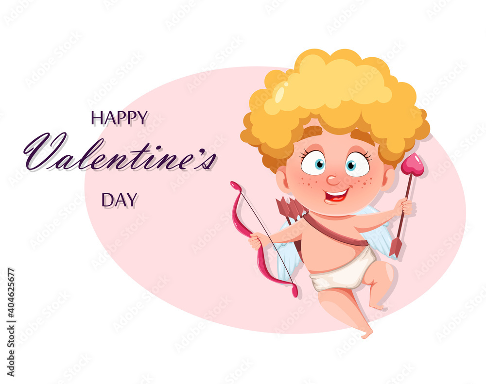 Happy Valentines day. Cute funny Cupid Angel Happy Valentines day. Cute funny Cupid Angel