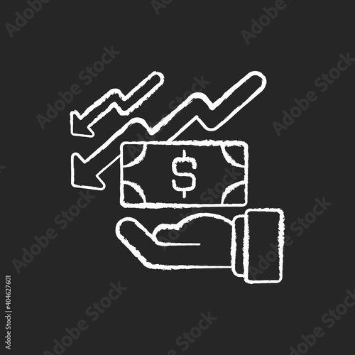 Depreciation chalk white icon on black background. Accounting method of allocating cost of different assets over its useful life or life expectancy. Isolated vector chalkboard illustration