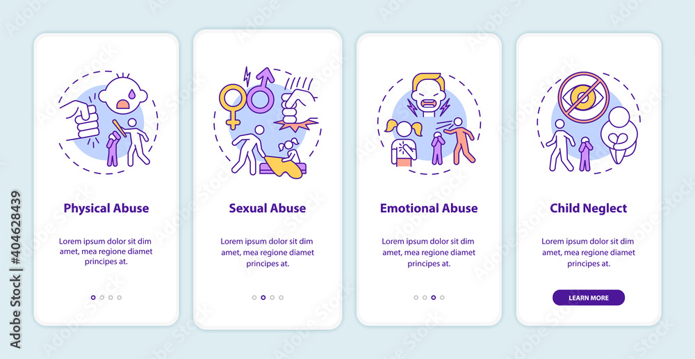 Tableau sur toile Children abuse onboarding mobile app page screen with concepts