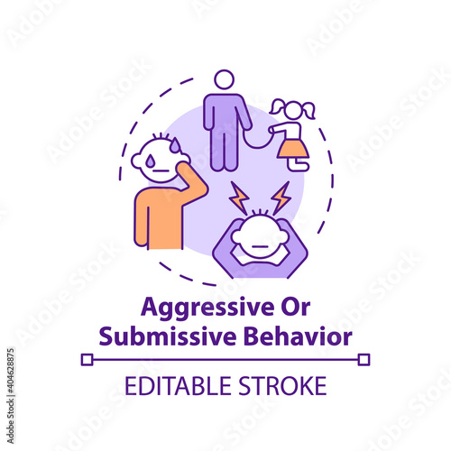 Aggressive or submissive behavior concept icon. Sign of domestic abuse, parental neglect. Child safety idea thin line illustration. Vector isolated outline RGB color drawing. Editable stroke