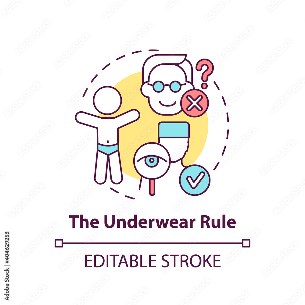 The underwear rule concept icon. Teach children to avoid assault. Sexual abuse prevention. Child safety idea thin line illustration. Vector isolated outline RGB color drawing. Editable stroke The underwear rule concept icon. Teach children to avoid assault. Sexual abuse prevention. Child safety idea thin line illustration. Vector isolated outline RGB color drawing. Editable stroke