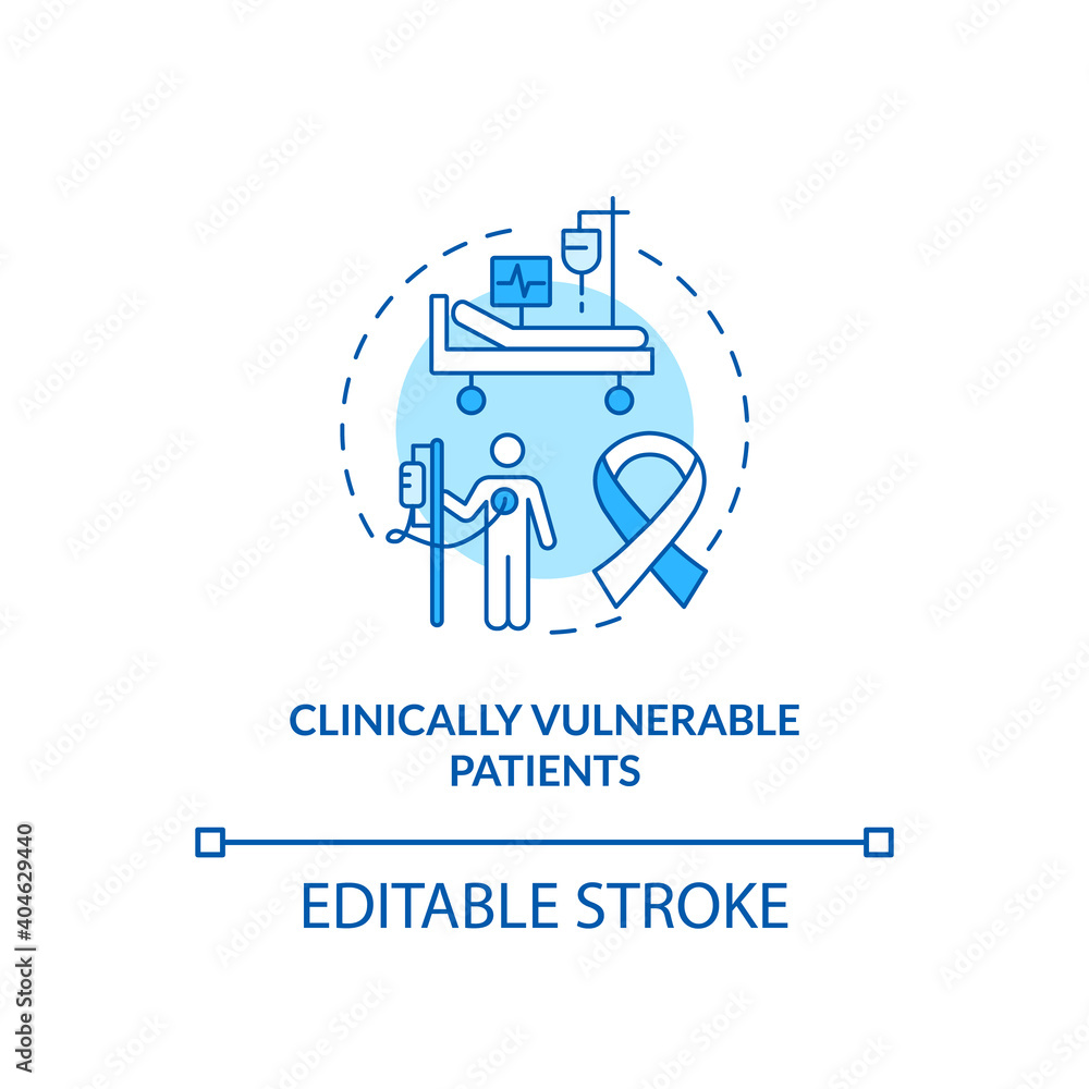 Clinically vulnerable patients concept icon. Covid vaccination priority list. Dangerous disease cure. Health idea thin line illustration. Vector isolated outline RGB color drawing. Editable stroke