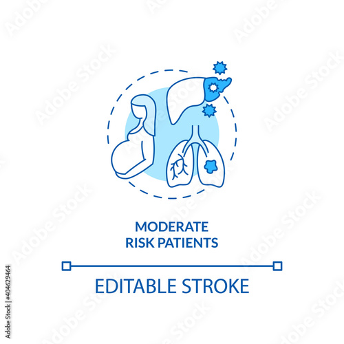 Moderate risk patients concept icon. Covid vaccination priority list. Dealing dangerous diseases. Medicine idea thin line illustration. Vector isolated outline RGB color drawing. Editable stroke