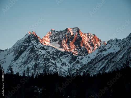 Caucasian Dombay-Ulgen mountain in the sunset light