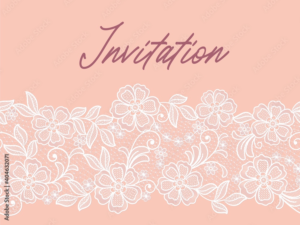 Template frame  design for invitation lace card. Lace flowers.