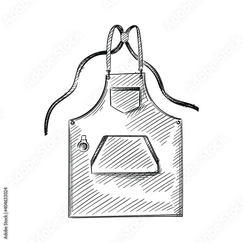 Hand drawn sketch of potter's apron on a white background. Tools for pottery and ceramics. Pottery dishware. Pottery appron