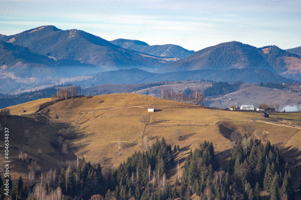 Carpathian mountains in autumn in the haze Carpathian mountains in autumn in the haze