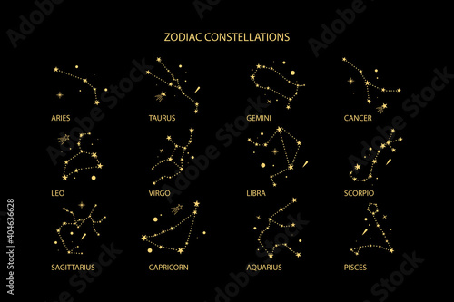  Zodiacal constellations in gold color. photo