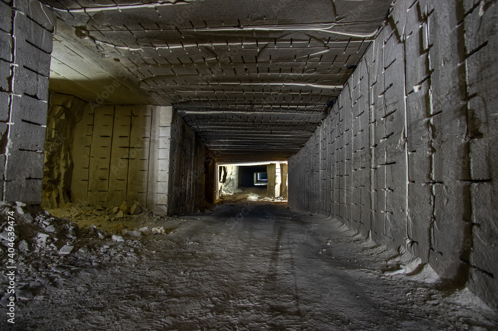 Long tunnel through gypsum mine