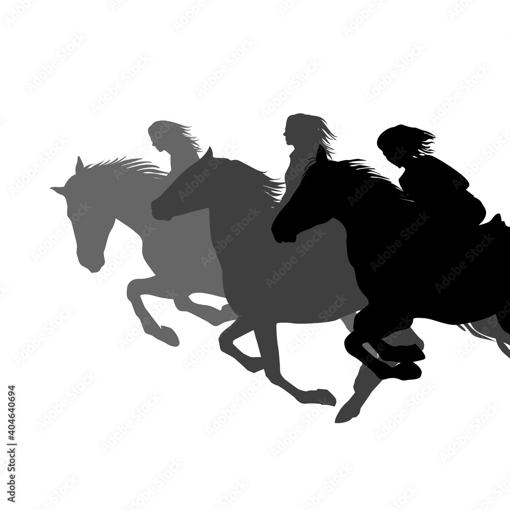 Three women galloping horses in a race riding
