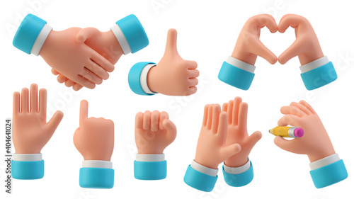 Fototapeta Naklejka Na Ścianę i Meble -  Hands Gestures 3D cartoon friendly funny style isolated on white background