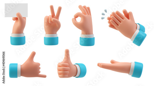 Fototapeta Hands Gestures 3D cartoon friendly funny style isolated on white background