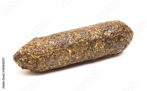 Log of Salami Coated in Herbs and Isolated on a White Background