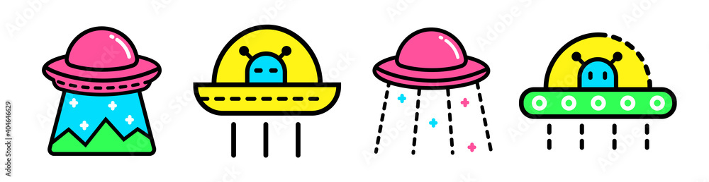 UFO graphic vector set in different styles UFO graphic vector set in different styles