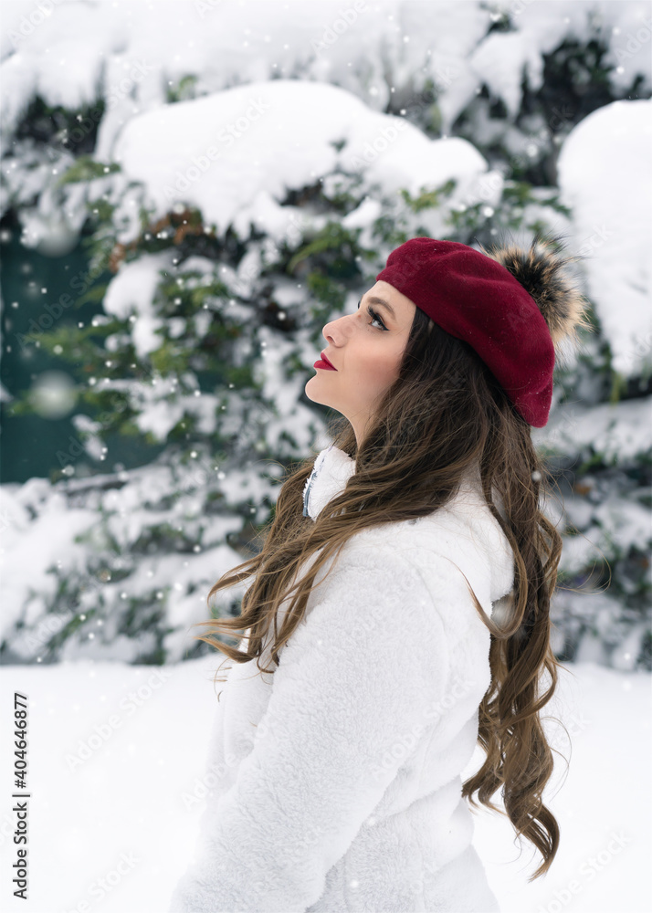 Portrait of beautiful young blonde woman profile wearing a hat outdoors Portrait of beautiful young blonde woman profile wearing a hat outdoors