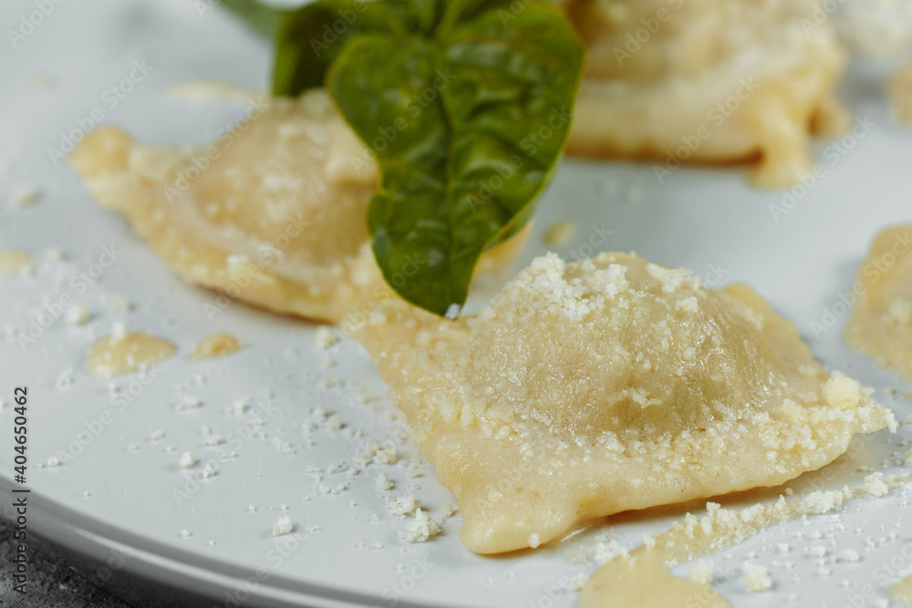 pasta ravioli with meat, tomato and basil pasta ravioli with meat, tomato and basil