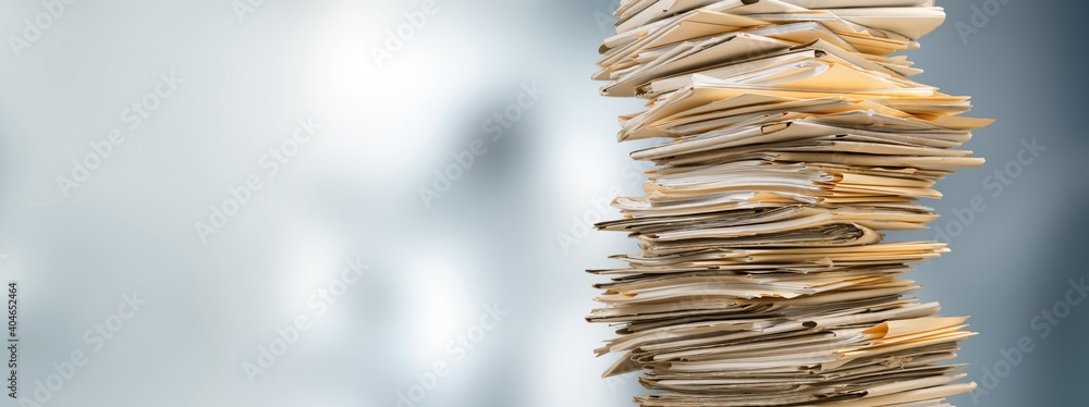 Stack file folders with documents on the desk - obrazy, fototapety, plakaty 