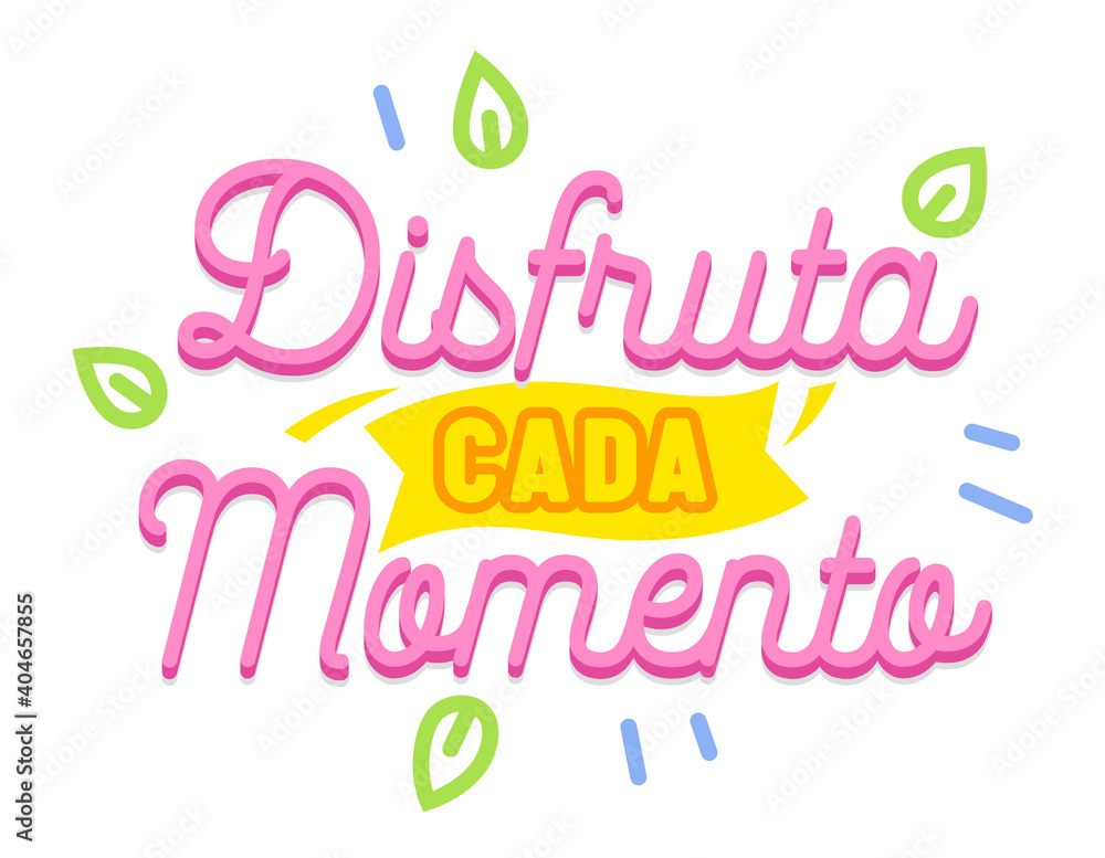Disfruta Cada Momento Banner with Spanish Language Typography and Elements Isolated on White Background