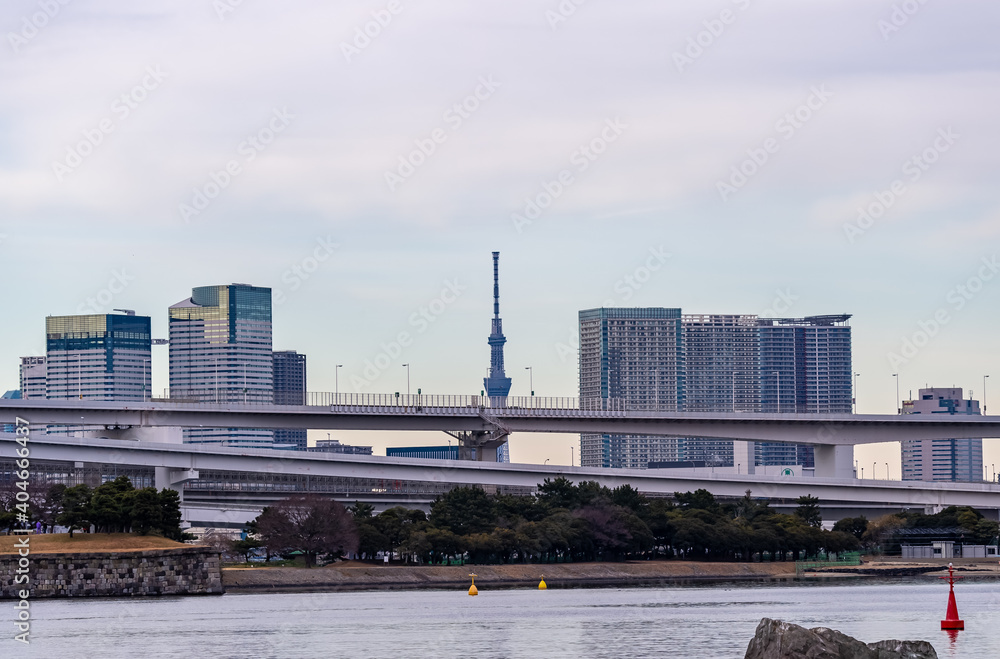 東京都港区台場から見た東京湾の夕景