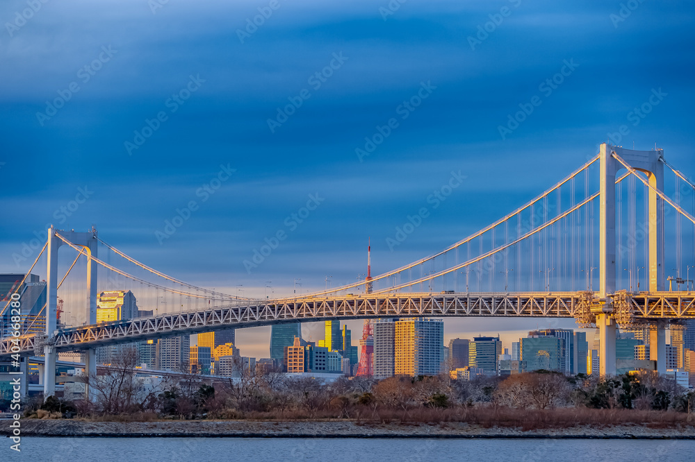 Obraz premium 東京都港区台場から見た東京湾の夕景