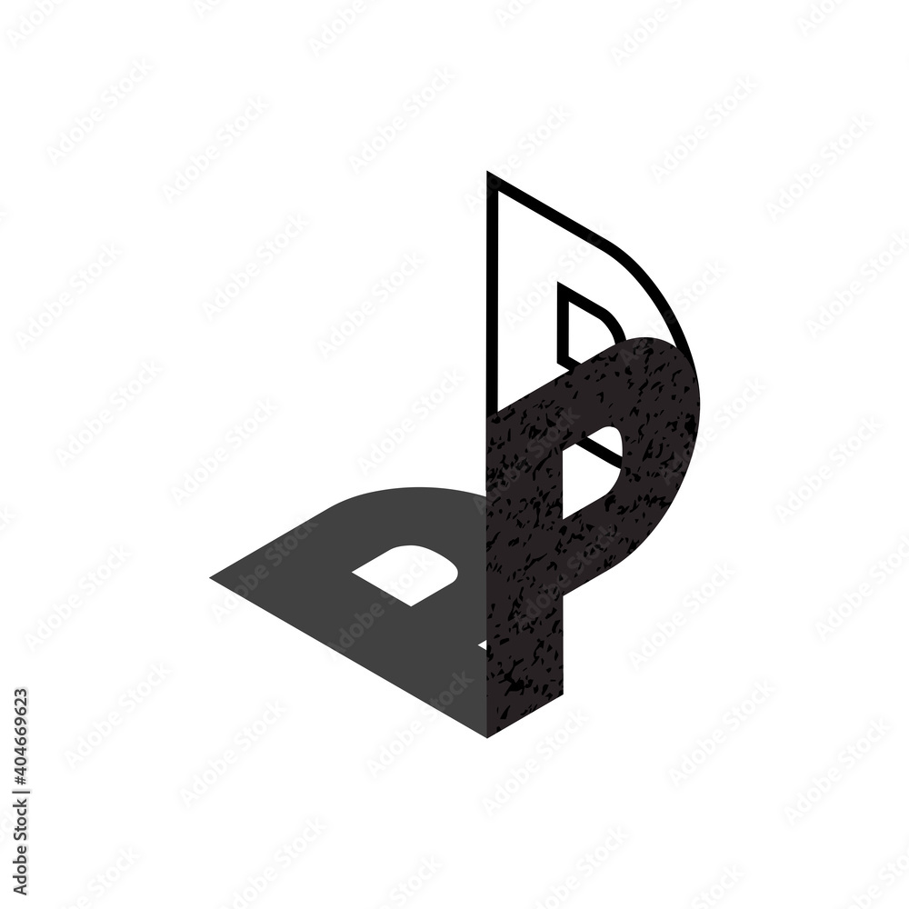 Flat isometric initial letter with shadow, texture, and outline style. Flat isometric initial letter with shadow, texture, and outline style.