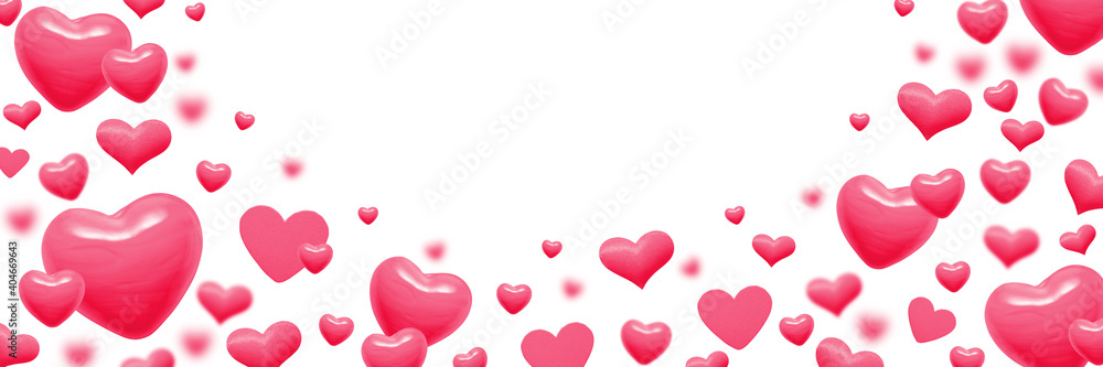 abstract pink hearts on white background for valentines day greeting card or festive banner. Copy space for text. 3D illustration abstract pink hearts on white background for valentines day greeting card or festive banner. Copy space for text. 3D illustration