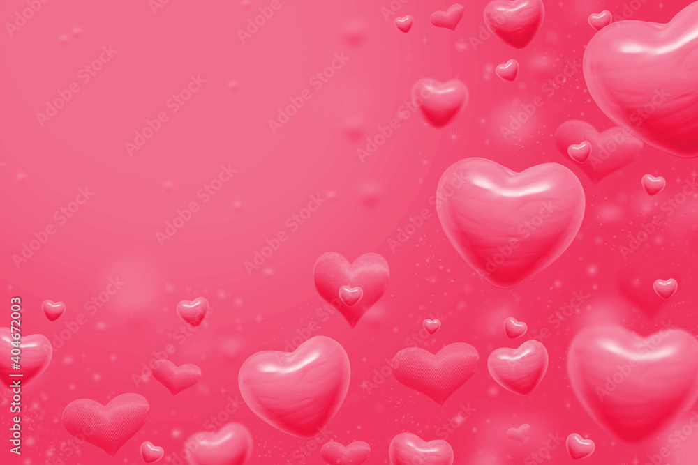 pink hearts abstract background for valentines day greeting card or festive wallpaper. Copy space for text. 3D illustration