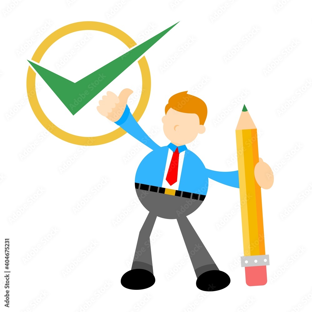 businessman and green checklist cartoon doodle flat design style vector illustration businessman and green checklist cartoon doodle flat design style vector illustration
