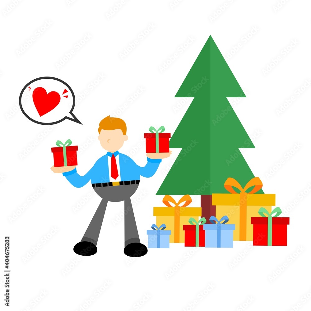 Businessman pick gift box pine tree cartoon doodle flat design style vector illustration Businessman pick gift box pine tree cartoon doodle flat design style vector illustration