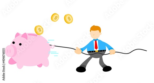businessman worker pick pig bank money dollar economy cartoon doodle flat design style vector illustration