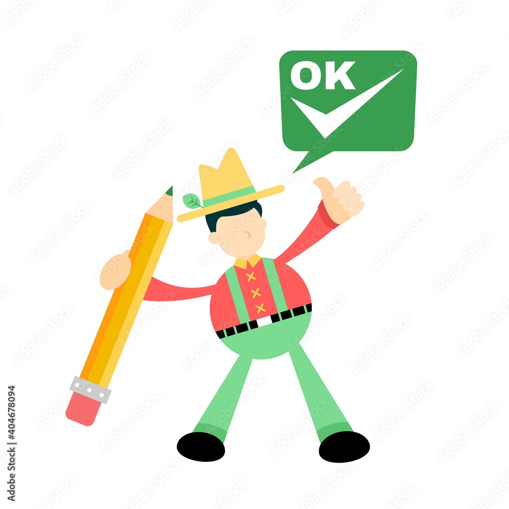 farmer man and green checklist cartoon doodle flat design style vector illustration