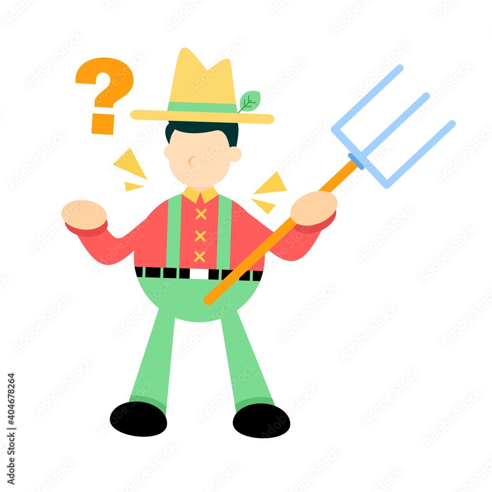 farmer man ask something confusion cartoon doodle flat design style vector illustration