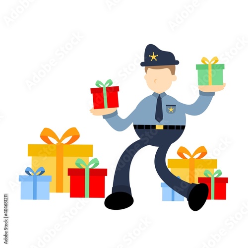 police officer love gift box cartoon doodle flat design style vector illustration