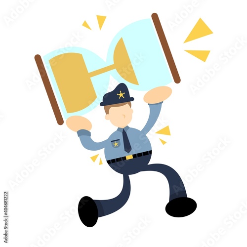 police officer man and sand glass time deadline cartoon doodle flat design style vector illustration