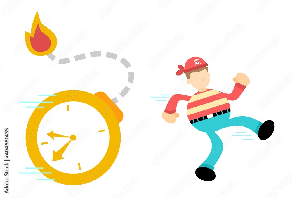 pirate sailor run for time bomb deadline cartoon doodle vector illustration flat design style pirate sailor run for time bomb deadline cartoon doodle vector illustration flat design style