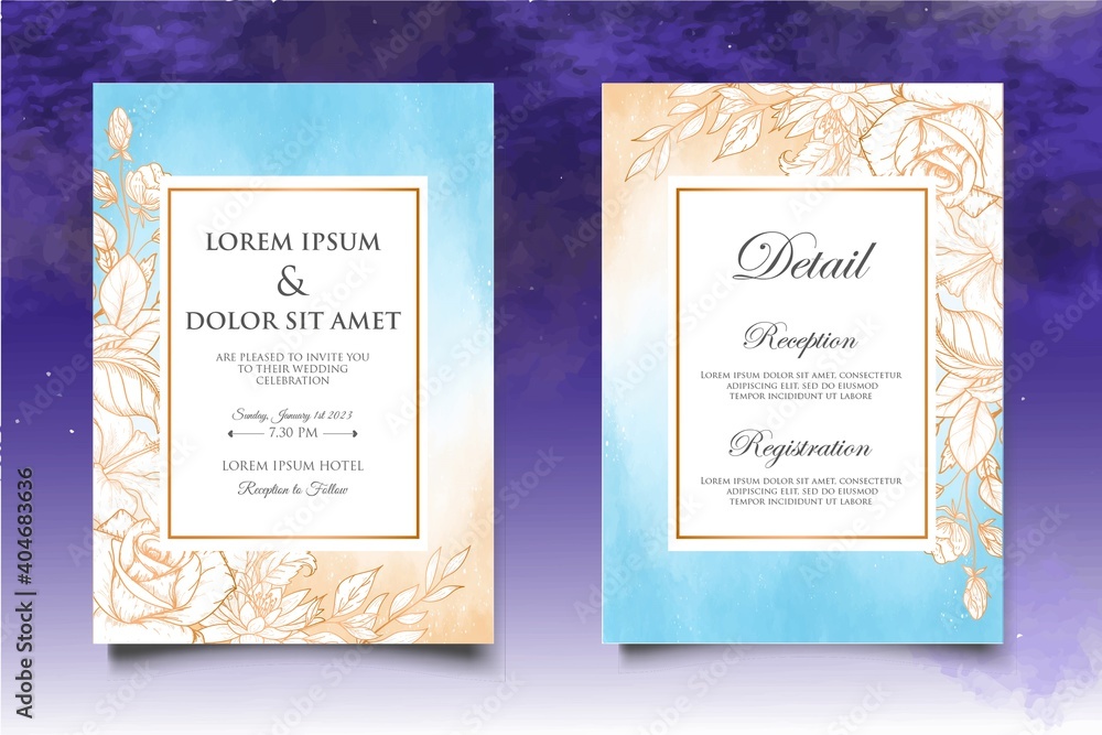 Elegant wedding invitation template set with beautiful roses