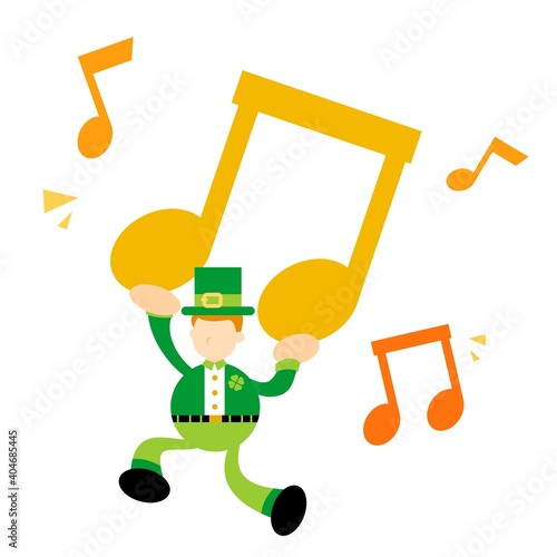 happy leprechaun and melody clef music note cartoon doodle flat design style vector illustration