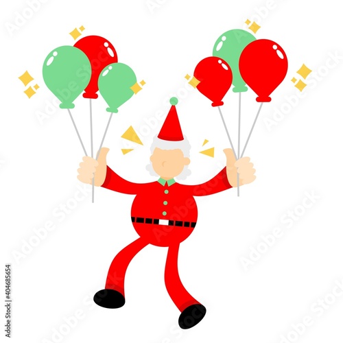 happy christmas santa claus and colorful balloon cartoon doodle flat design style vector illustration