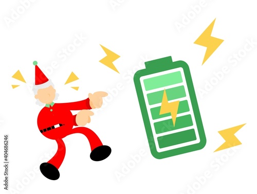 christmas santa claus and green full battery power technology cartoon doodle flat design style vector illustration