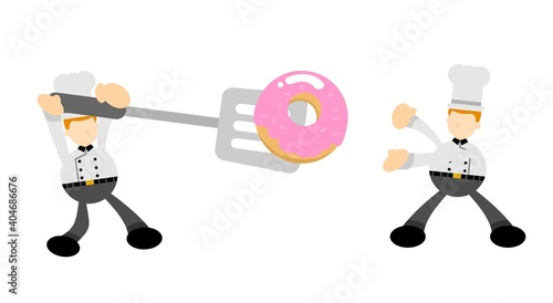 chef restaurant and pink sugar sweet candy doughnut beverage cartoon doodle flat design style vector illustration