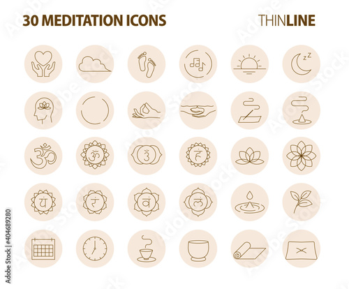 30 meditation icons color tone set - Pictograms with editable stroke