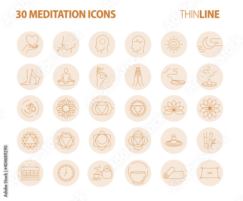 30 meditation icons color tone set - Pictograms with editable stroke